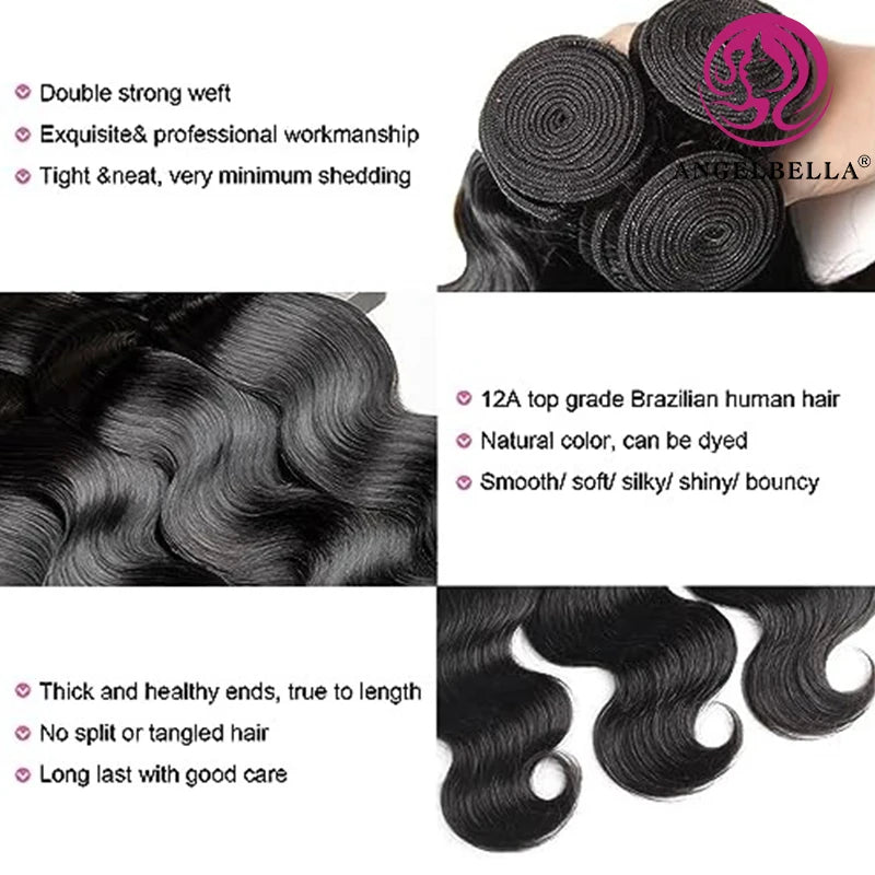 Angelbella 12 a Grade Hair Bundles Natural Black 30 Inch Body Wave Bundle 100 Raw Bermese Curly Hair Bundles