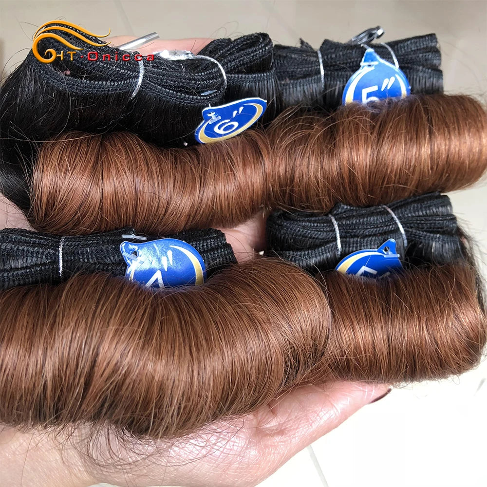 Brazilian Curly Hair 4 Bundles Double Drawn Human Hair 5 5 6 7 Inch Remy Hair Weave Bundles 1B 27 30 99J Color For Black Women