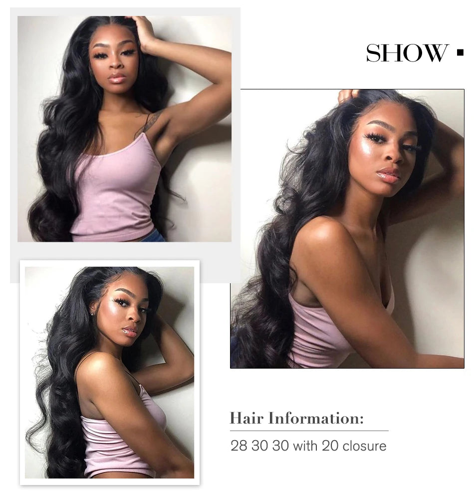 UNice Hair 30 inch Body Wave Bundles Peruvian Hair Bundles 100% Human Hair Extension Virgin Hair Weave Natural Color 1/3/4 Piece
