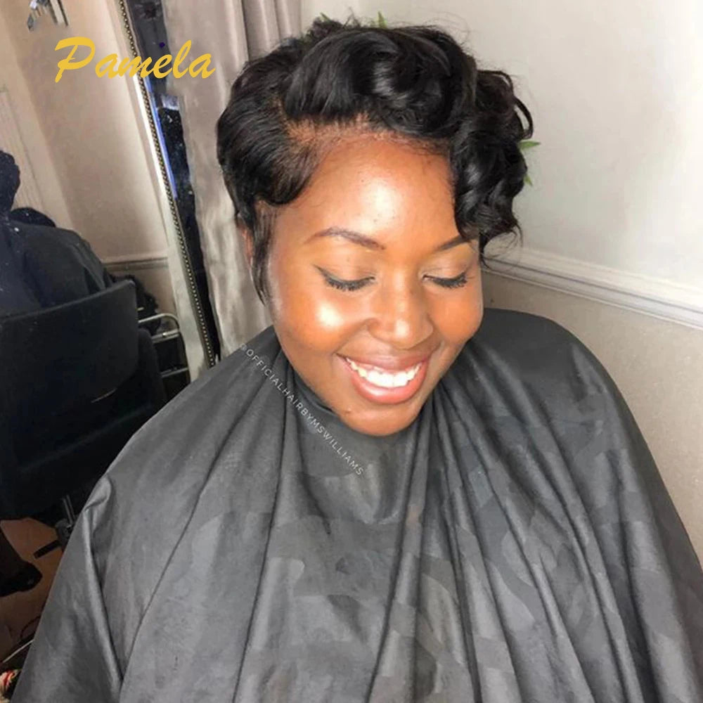 13x4 Short Bob Loose Wave Lace Front Wigs Pre Plucked Bleached Knots Pixie Cut Hd Transparent Lace Front Natutal Human Hair Wig