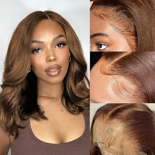 2025 New Arrival 14 Inch Natural Black Body Wave Pre-Plucked Human Hair Wig 13x4 HD Lace Front 180% Density Short Bob Wig