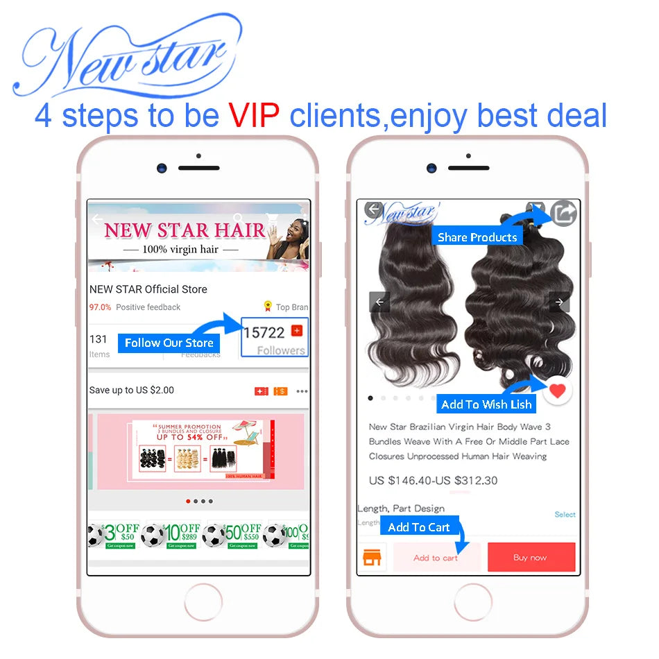 Brazilian Natural Wave Virgin Hair 1/3/4 Bundles Natural Color 100% Unprocessed New Star 11A Water Wave Raw Human Hair Weaving