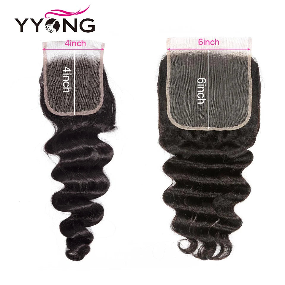 Yyong Loose Deep Wave Bundles With 6x6 Lace Closure Brazilian Remy Human Hair Bundles With Closures 3/4 Bundles With Closure