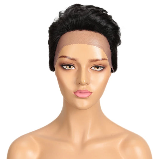 Lekker Short Pixie Cut Straight Lace Front 100% Human Hair Wigs For Women Brazilian Remy Hair Slick Back Daily Glueless Wigs