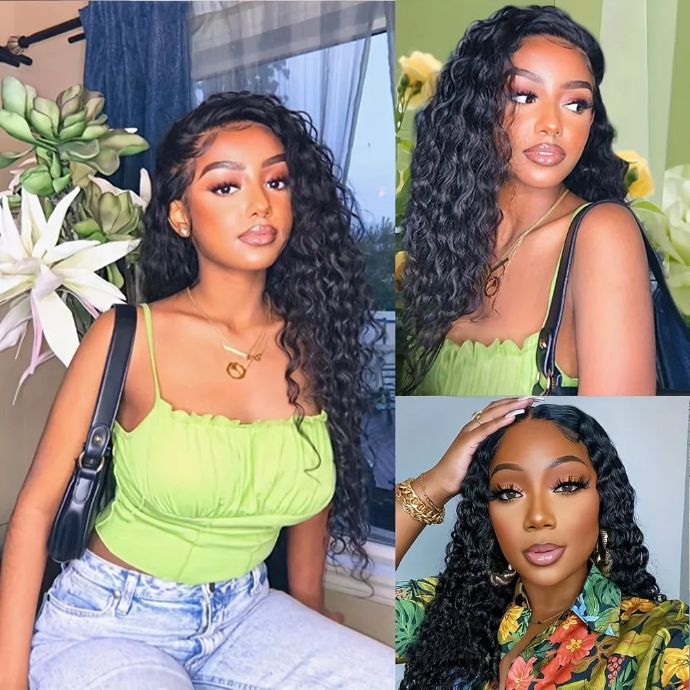 PD 30 32 36 40 Inch Deep Wave Human Hair Bundles Brazilian Remy Unprocessed Weaving Curly Hair Bundles Weave Extensions Deals