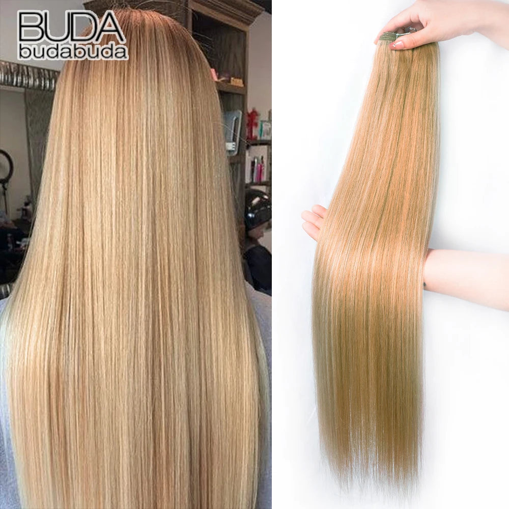 26Inch Synthetic Straight Hair Weave Hair Bundles 150g Natural Long Hair Extensions Yaki Straight Hair Weaving For Women Fake