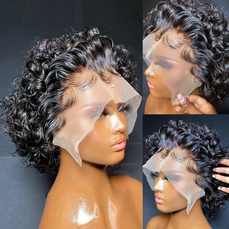 Pixie Cut Wig Kinky Curly Human Hair Wig Honey Blonde Burgundy Colored Short Curly Bob Wigs Pre plucked 13x1 Lace Frontal Wigs