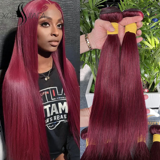 99J Human Hair Bundles Red Bundles Burgundy Straight Human Hair Bundles Remy Hair 1/3/4 Bundles Wine Red Straight Bundles