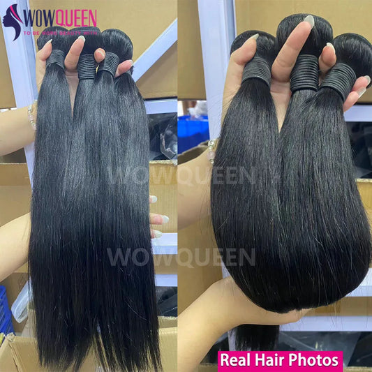 Straight Human Hair Bundles with 13x4 Transparent Lace Frontal Closure And Bundle 100% Human Hair Weave 3/4 Bundles Deal