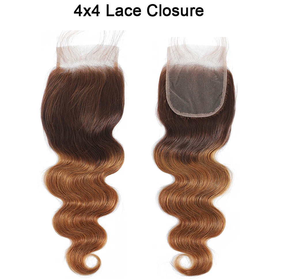 Ombre Human Hair Bundles With Closure Body Wave 100% Unprocessed Virgin Hair Brown Blonde Colored 3/4 Bundles With Closure