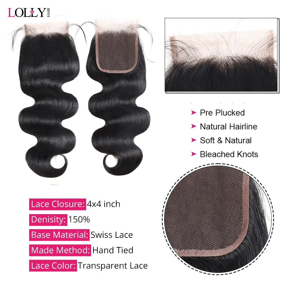 Body Wave Bundles With Closure 4x4 2x6 Brazilian Hair Weave 3Bundles With Closure Natural Human Hair Bundles With Lace Closure