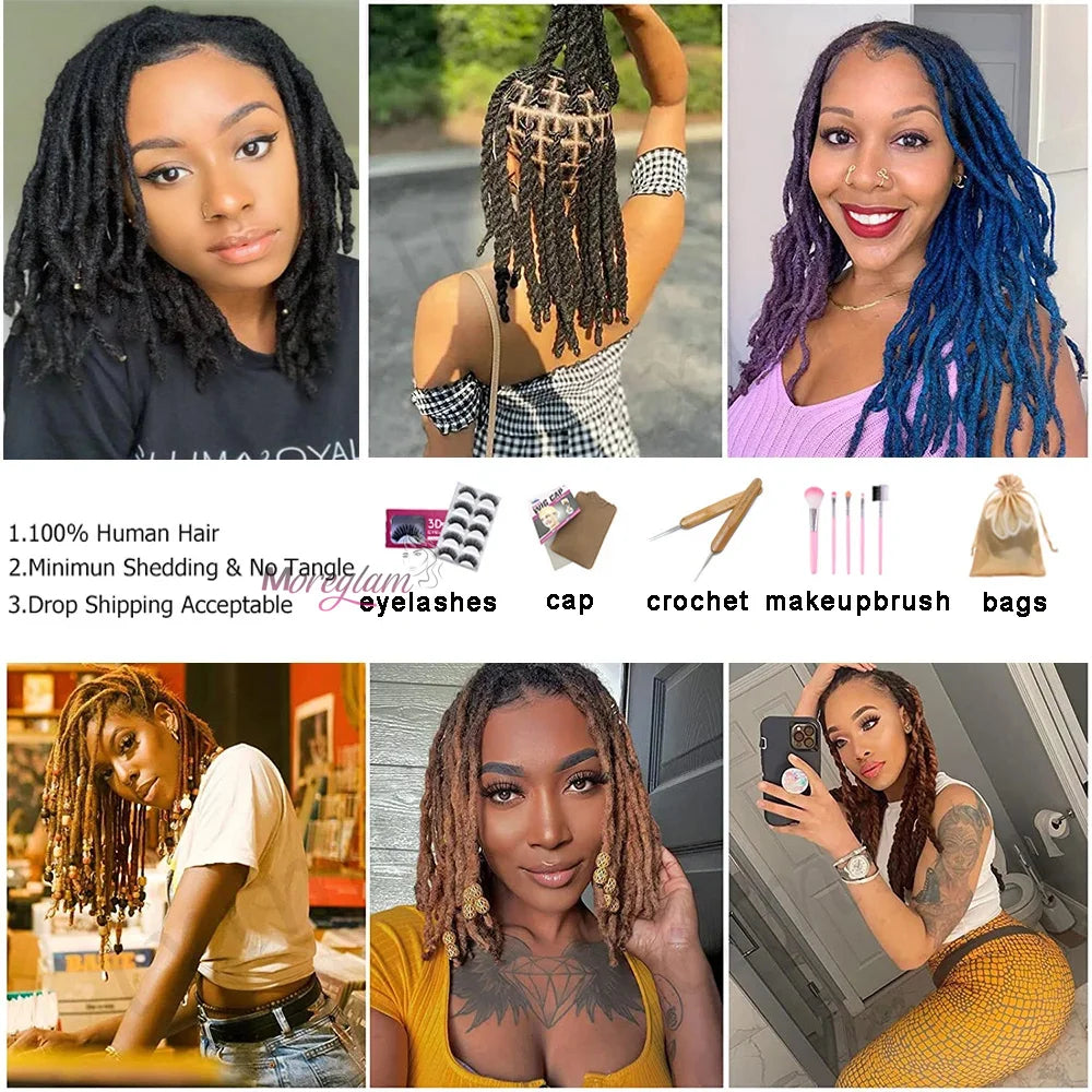 6 Inch 10 Strands Loc Extensions Human Hair 100% Handmade Permanent Dreadlock Extensions for Women Men Can Be Curled and Bleache