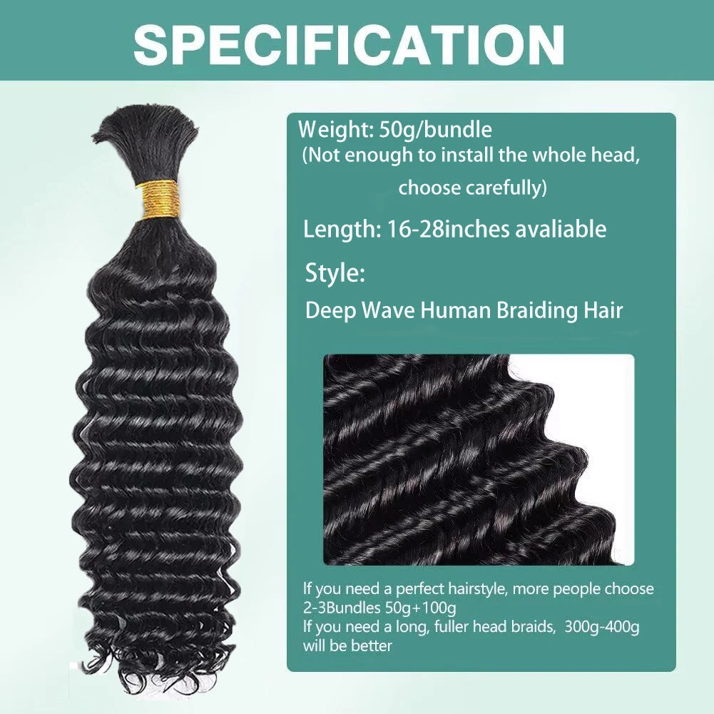 V Beauty Human Hair for Braiding Deep Wave #27 Honey Blonde Bulk Human Hair Bundles No Weft Hair Bulk for Women Hair Extensions