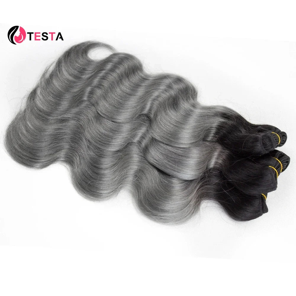 Remy Brazilian Human Hair Colored Dark Gray With Black Roots Body Wave Hair Extension Ombre Color Bundles