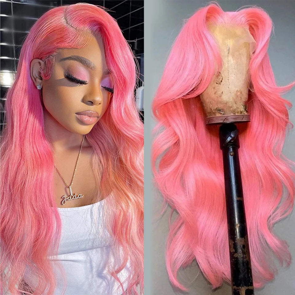 13x4 Body Wave Light Pink Lace Front Wig Human Hair Wigs Colored Wig Transparent 13x6 Hd Lace Frontal Wigs For Women 180 Density