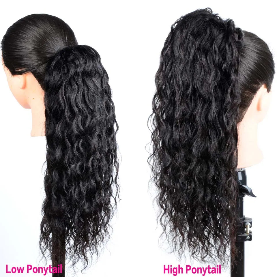 100-150g Water Wave Drawstring Ponytail Human Hair Extensions Brazilian Natural Hairpiece With Clip Ins Wavy Remy Pony Tail