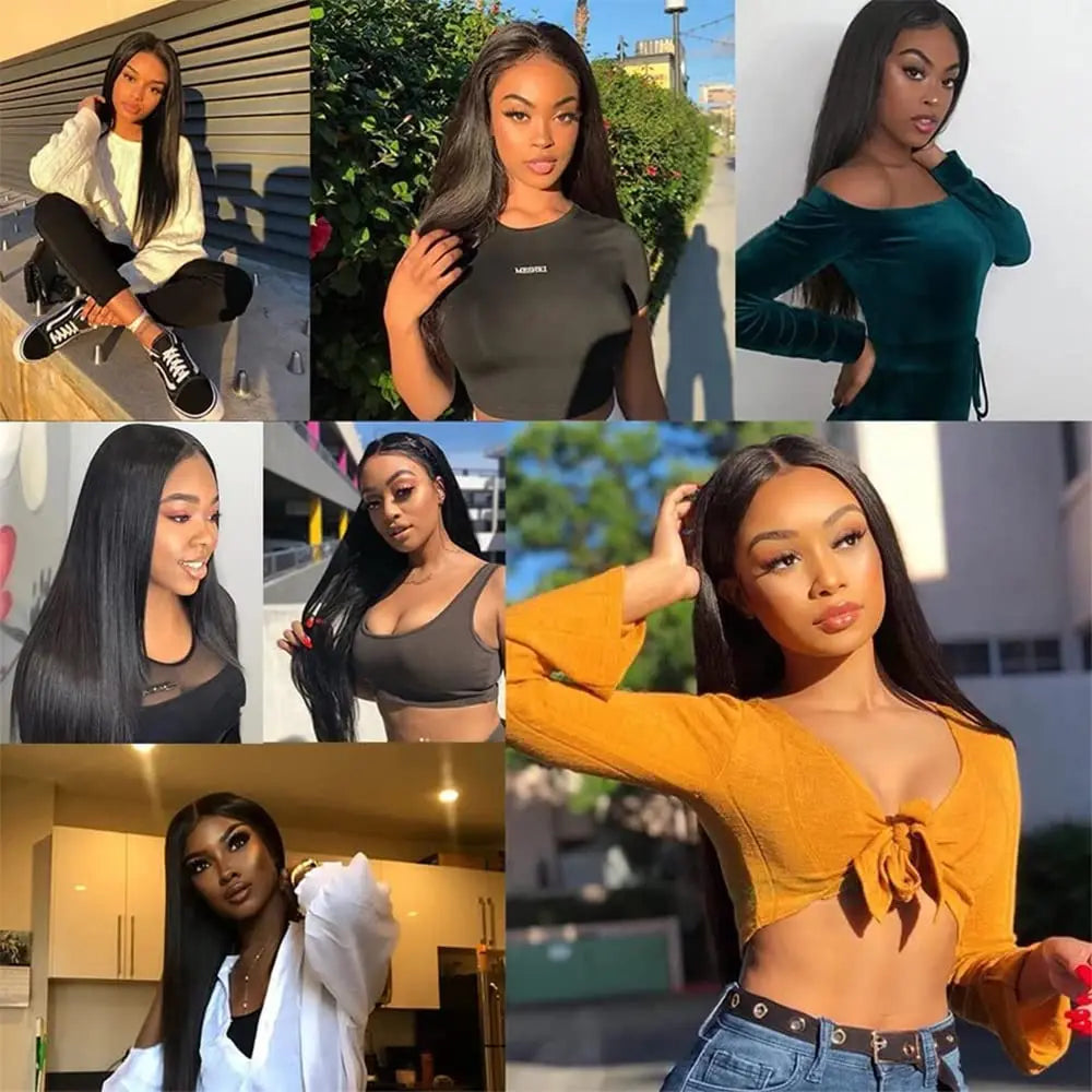 Straight Human Hair Bundles with Closure 100% Unprocessed Brazilian Human Hair 3 Bundles with Frontal 4x4 Closure with Baby Hair