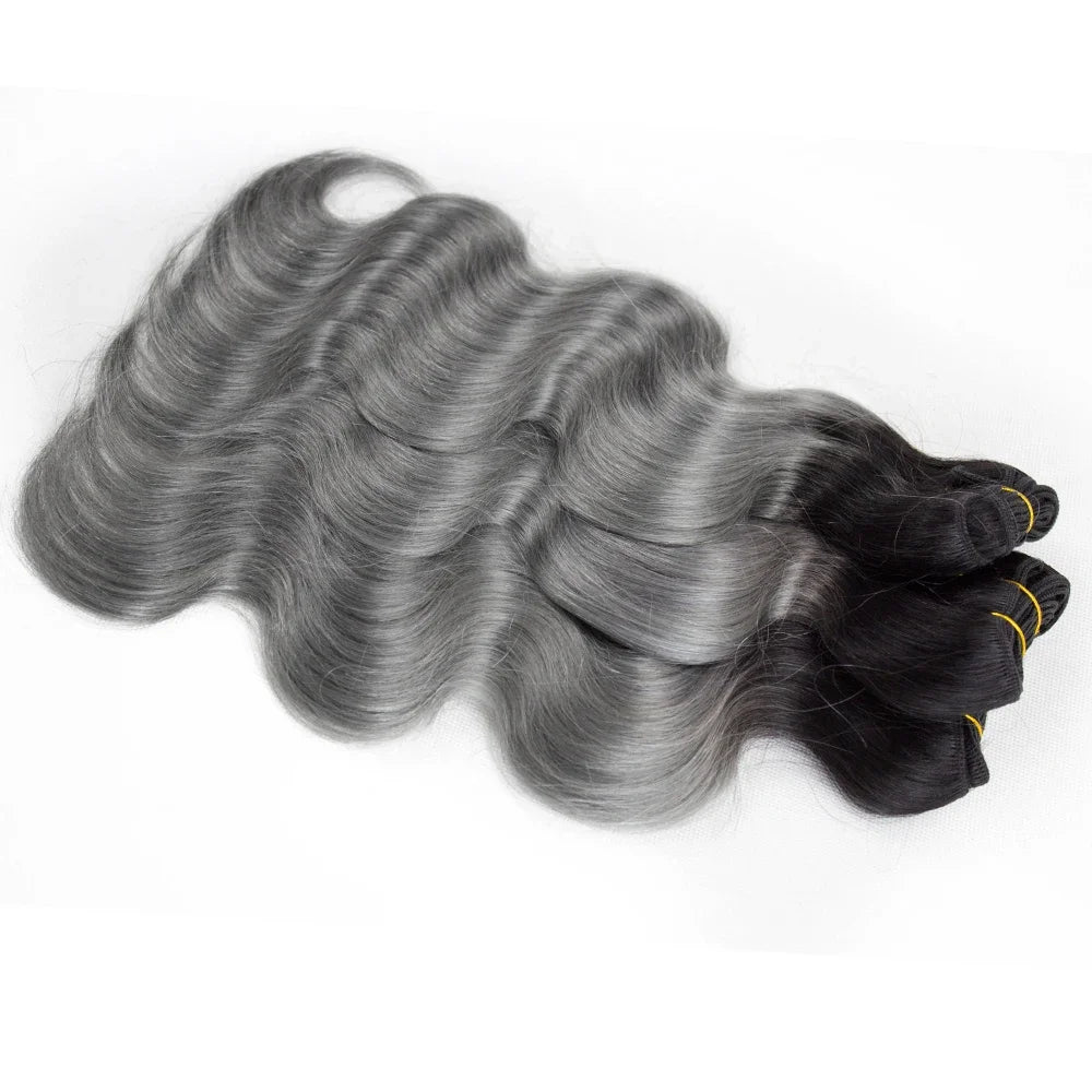 Remy Brazilian Human Hair Colored Dark Gray With Black Roots Body Wave Hair Extension Ombre Color Bundles