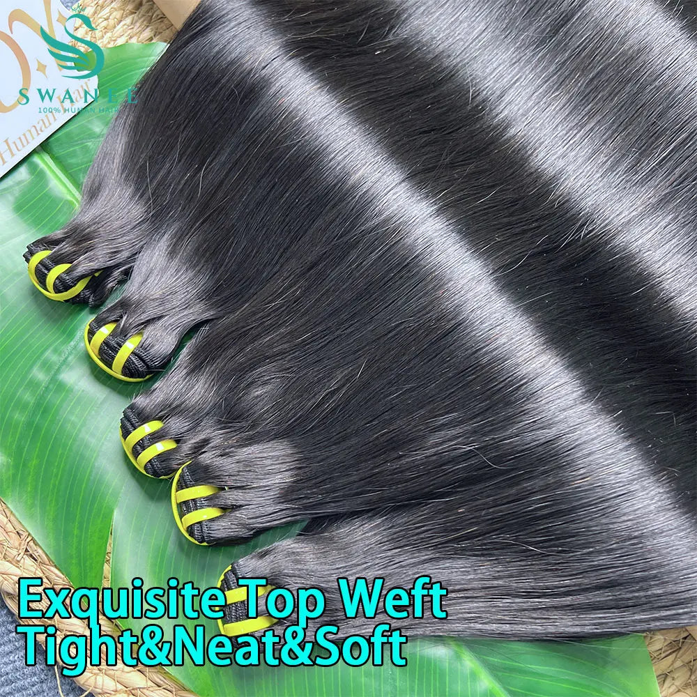 Bone Straight Human Hair Bundles 12A Grade 100% Unprocessed Raw Vietnamese Virgin Weft Hair Extensions #1B Natural Black