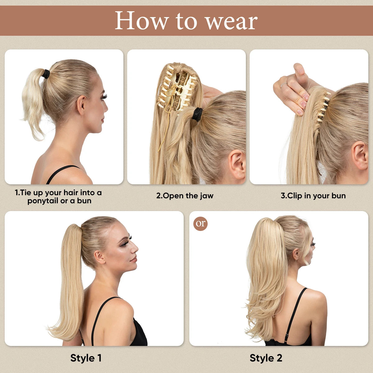 SARLA Premium Synthetic Claw Clip In Ponytail Hair Extensions Long Hairpiece Silky  Straight Fake Pigtail With Band For Women