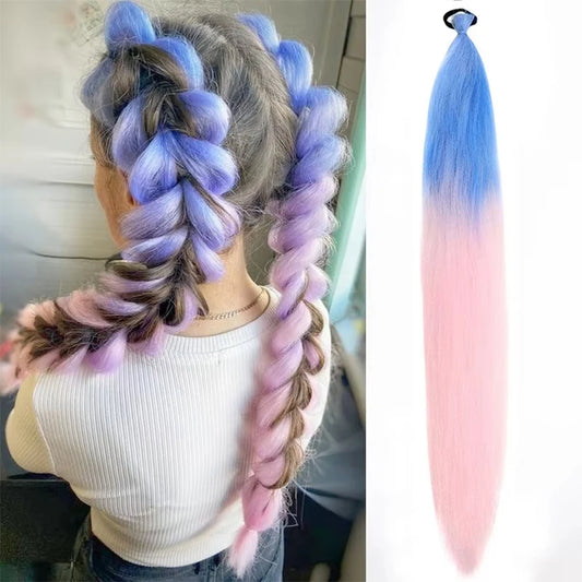 2PCS 26Inch Synthetic Long Straight Ponytail with Elastic Hair Colorful Braiding Hair Ponytail Hair Extensions Hair Accessories