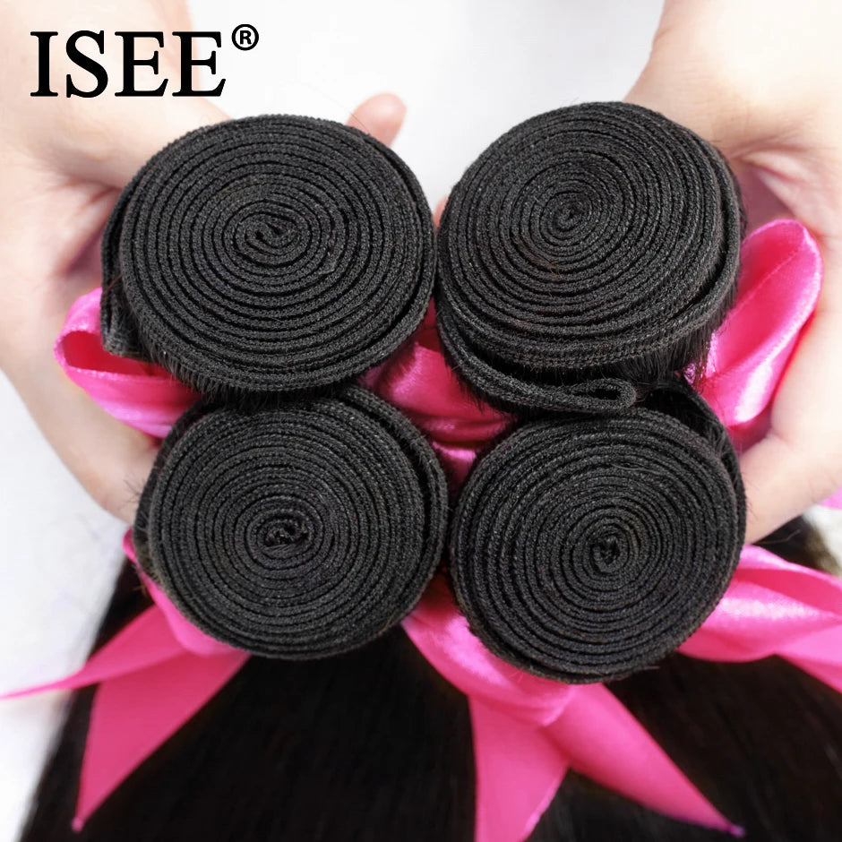 ISEE HAIR Indian Virgin Straight Hair Extension Human Hair Bundles 1 Piece Hair Weaves 10-26 Inch Nature Black Color