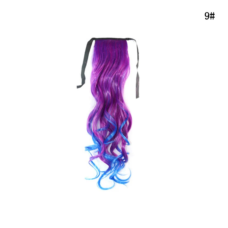 18" Long Curly Synthetic Ponytail Hairpiece Clip-In Extensions Wrap around Girl's Hair Extension for Women