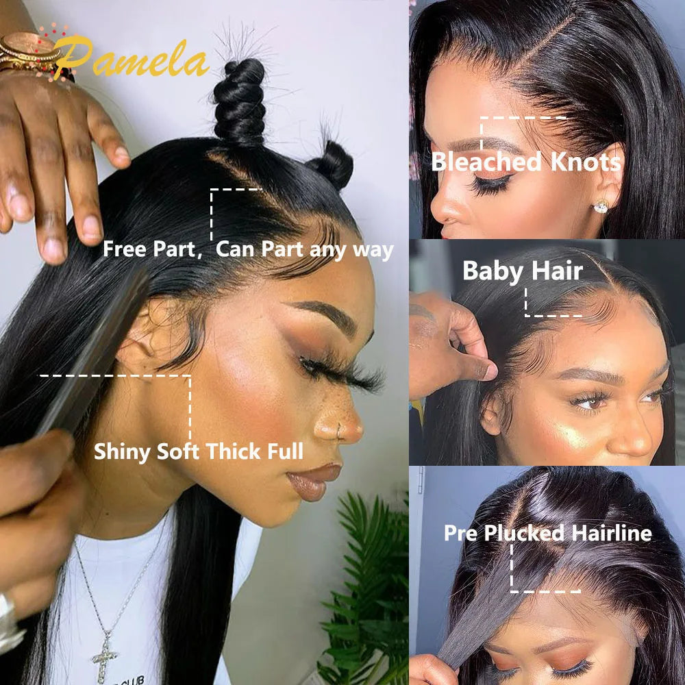 400% Density Double Drawn Glueless Wig Human Hair Ready To Go Bone Straight 13X6 HD Transparent Lace Frontal Wig Bleached Knots