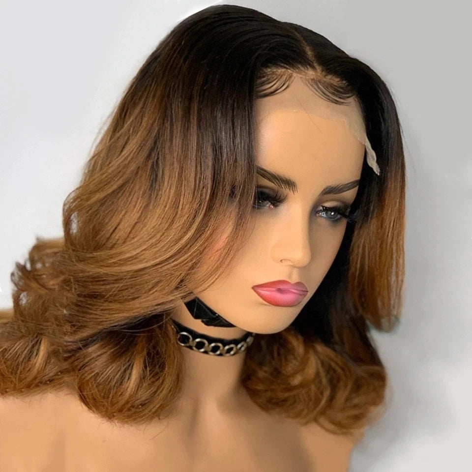 1B 30 Body Wave Lace Front Wig HD Ombre Lace Wig Human Hair Wigs Ombre Brown Colored Human Hair Bob Wig For Women Preplucked