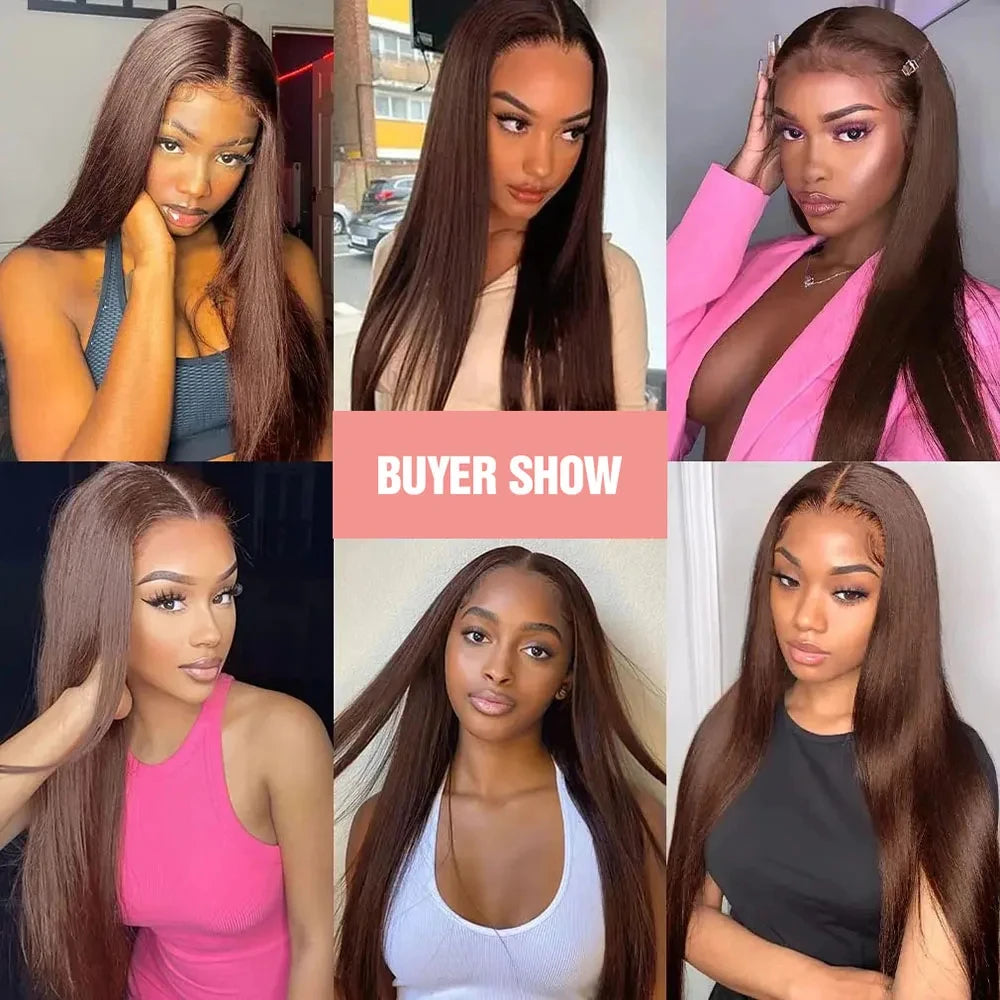 30 Inch Bone Straight Brazilian Human Hair Wig 100% 13x6 HD Lace Frontal Wig Chocolate Brown Lace Front Wigs For Black Women