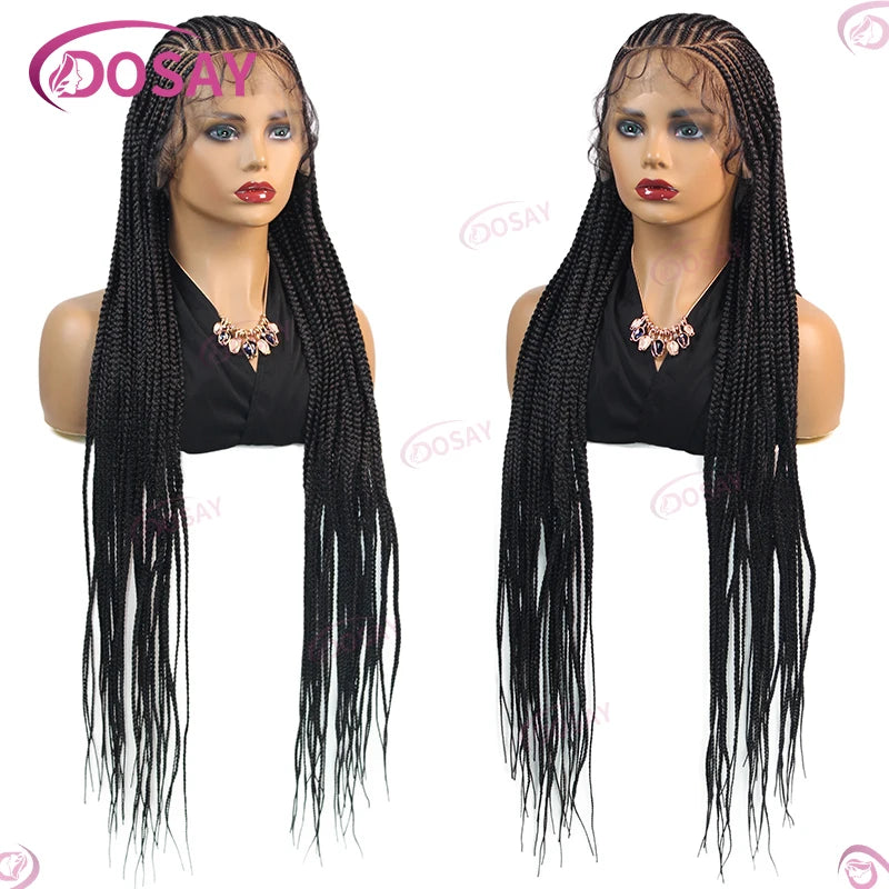 36" Cornrow Braids Hair Wig Synthetic Braided Wigs For Women Full Lace Cornrow Braid Wig Braid African Knotless Box Braided Wigs