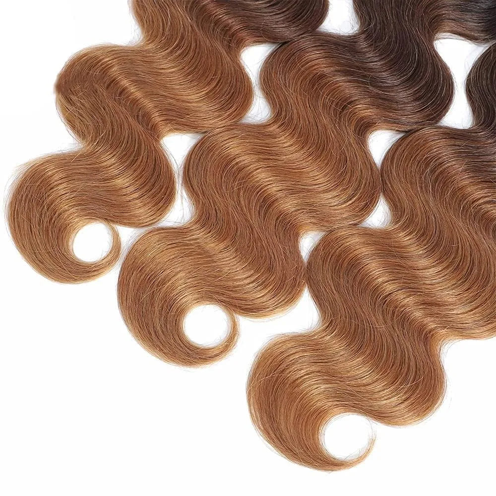 Ombre Color Body Wave Human Hair Bundles With Closure Brazilian Virgin Hair Bundles 1b/4/27 1b/4/30 Hair Weave Bundle Human Hair