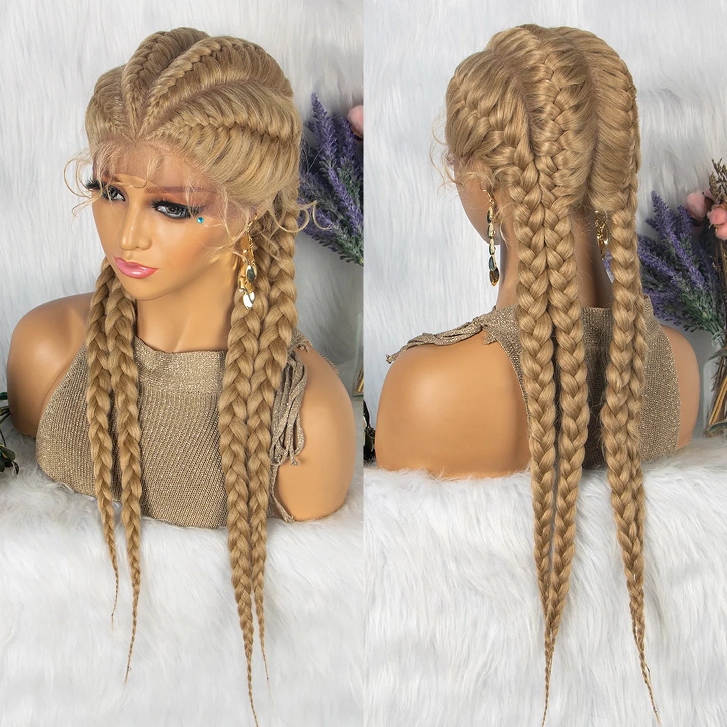 Synthetic Lace Wigs Braided Wigs with Baby Hair Long 26 Inches Box Braids Wig for Black Women Lace Front  Afro Hair Wigs