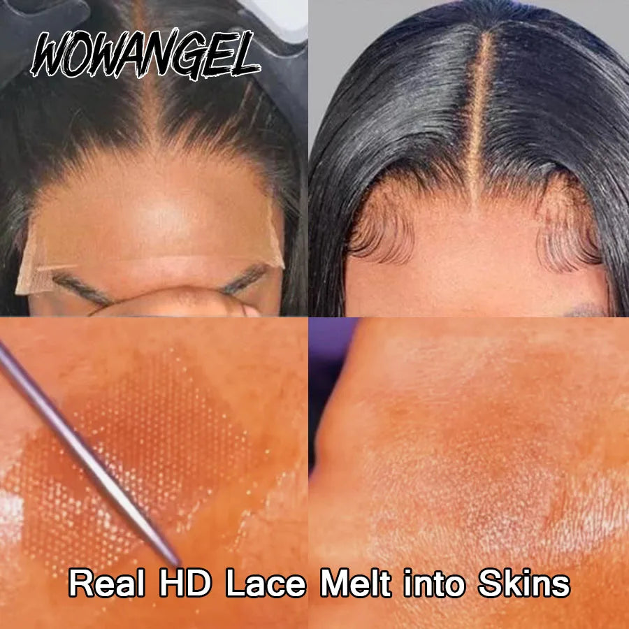 WOWANGEL Straight Bob Wig 5X5 HD Lace Closure Wig Ready To Wear Glueless Wig 250% Bob Wig Lace Front Human Hair Wigs Pre Plucked