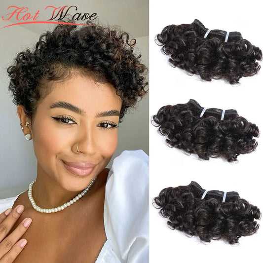 Brazilian Bouncy Curly Hair Extensions Human Hair Bundles 6inch Short Length Remy 100% Human Hair Bundles Short Curly for Women