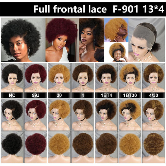 MALAIKA Kinky Curly Short Lace Front Wig 4#Brow Afro Bob Human Hair Natural Hairline 13X4 Lace Frontal Glueless Human Hair Wigs