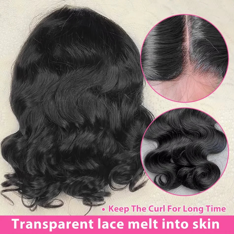 250% 13x4 Bouncy Curly Short Bob Body Wave Human Hair Wigs Hd Transparent Lace Frontal Wig Curly Hair Short Bob Wigs For Women