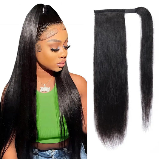 Ponytail Extension Human Hair Wrap Around Clip in Hair Piece Ponytail Extension Human Hair Straight Ponytail With Magic Paste
