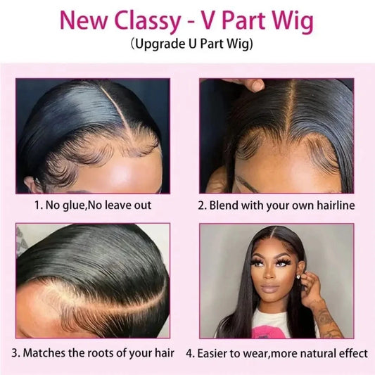 250 Density Straight Hair V part Wig 16-34Inches Upgrade Brazilian Glueless Wigs For Women 100% Human Hair Head Clip In Half Wig