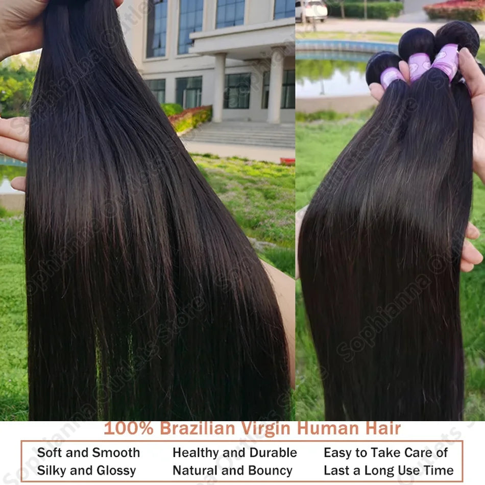 28 30 36 40 Inch Bone Straight 100% Real Human Hair Straight Human Hair Bundles Raw Hair Bundles Brazilian Hair Weave Extensions
