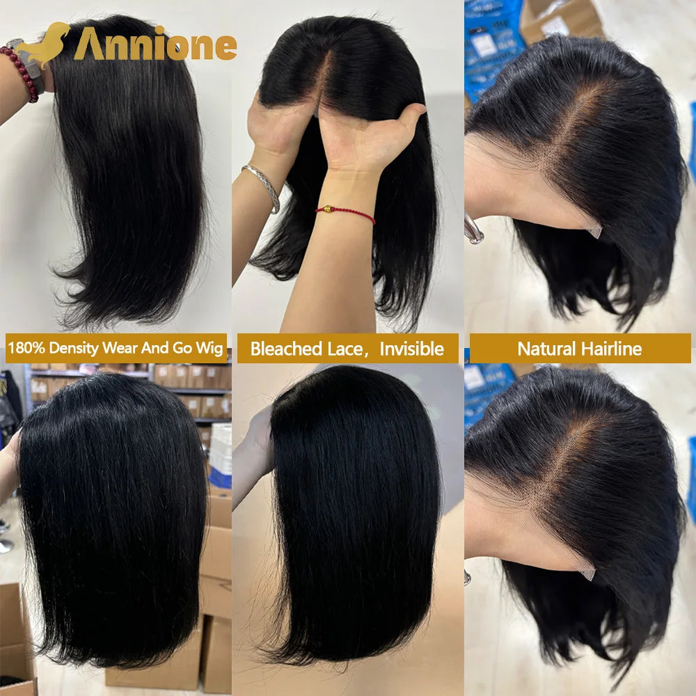 Bob Glueless Wig Human Hair Ready To Wear 4X4 Brazilian Straight Chocolate Brown Lace Front Human Hair Wig 100% Human Hair Wigs