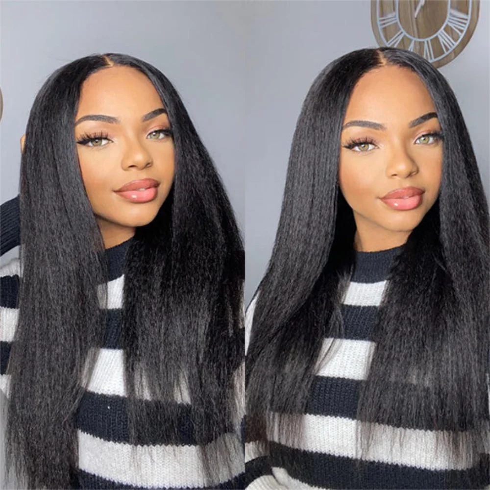 Kinky Straight Human Hair Wig 13X4 Kinky Straight Wig Human Hair Pre Plucked With Baby Hair Yaki Straight Human Hair Wigs