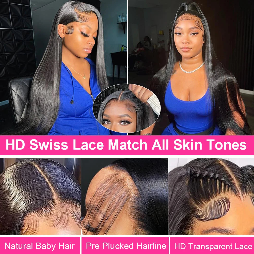 250% High Density Brazilian 30 40Inch Glueless Wig Human Hair Bone Straight 13x4 HD Lace Frontal Human Hair Wigs 7x5 Closure Wig
