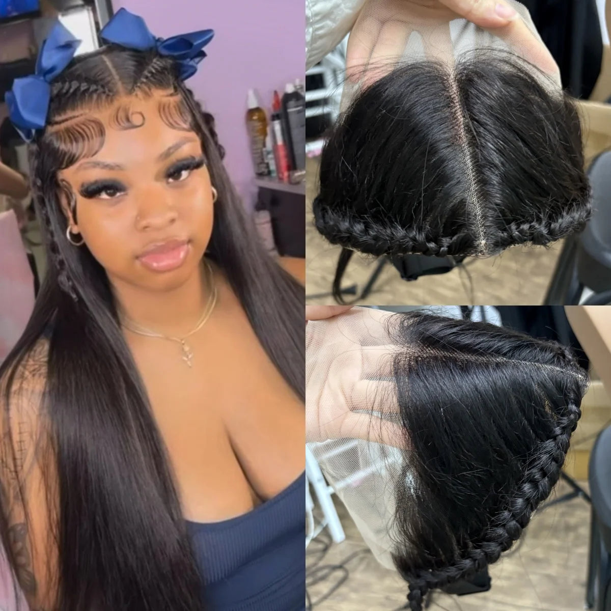 13X4 Transparent Lace Frontal with Braids 10 Inches Natural Brazilian Remy Hair Lace Frontal for Women Girls