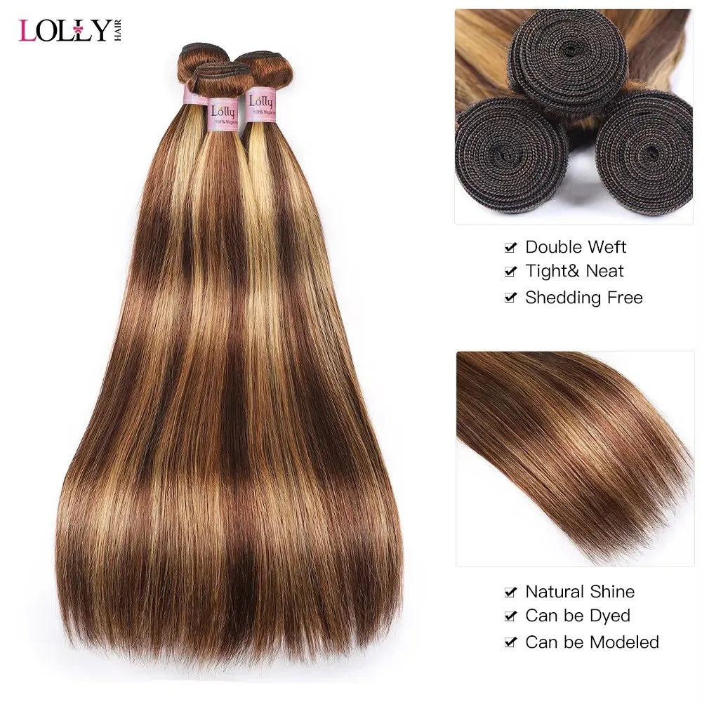 Brazilian P4/27 Highlight Bundles With Closure 4x4 5x5 Transparent Lace Closure With Straight Bundles 3/4 Bundles Human Hair