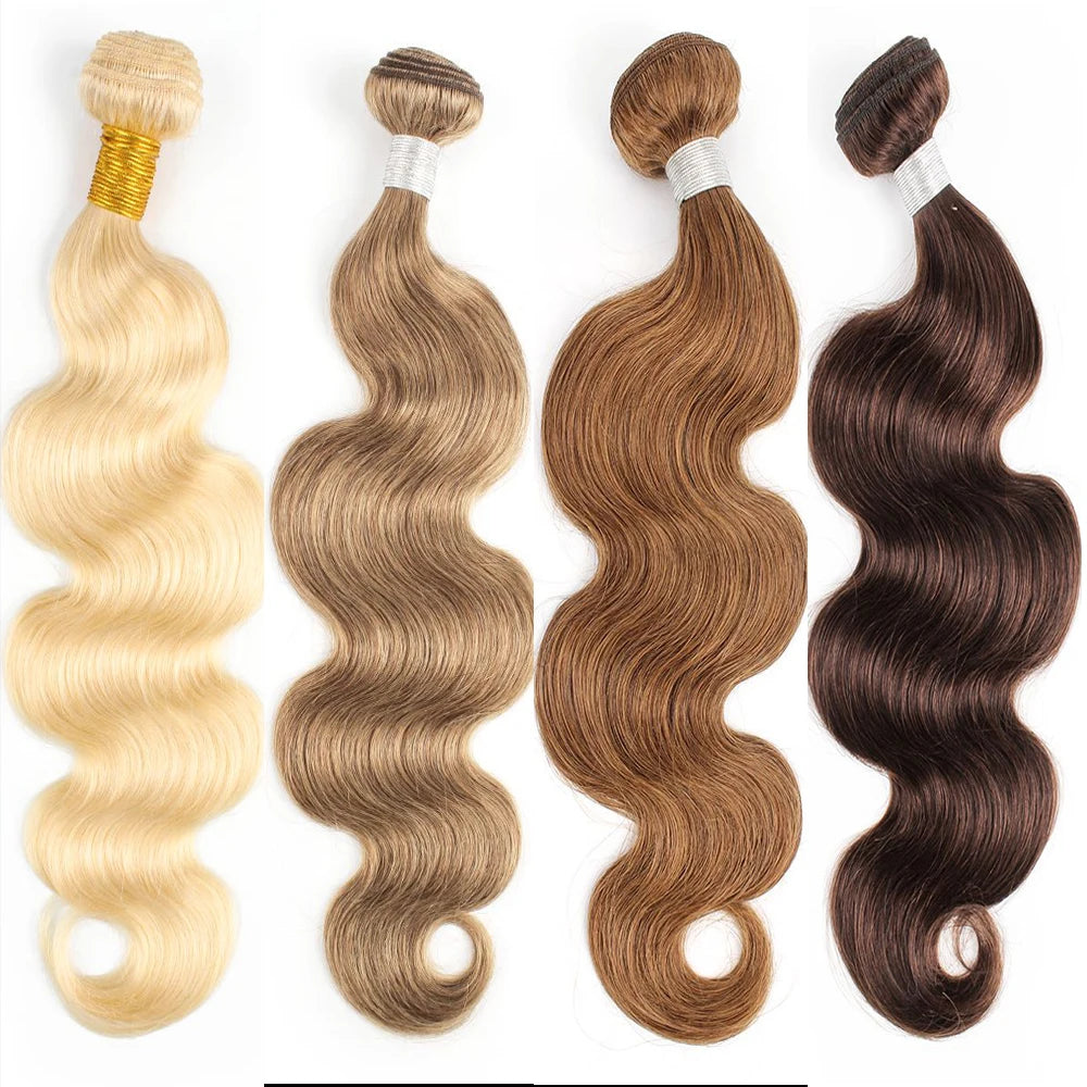 Double Weft Color 8 Ash Blonde #30 #4 Brown Pure Color Remy Human Hair Bundles Extension Body Wave Wholesale