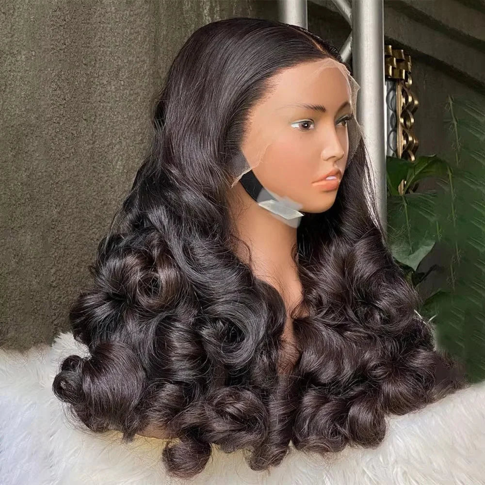 250% Density 100% Vietname Loose Wave Wig 13x4 Frontal Bouncy Wave Wig with Human Hair Natural Black For Black Women 14-20Inch