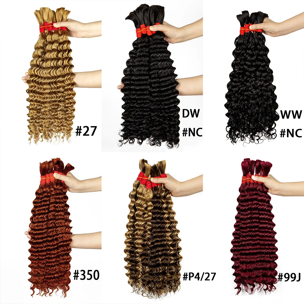 V Beauty Human Hair for Braiding Deep Wave #27 Honey Blonde Bulk Human Hair Bundles No Weft Hair Bulk for Women Hair Extensions