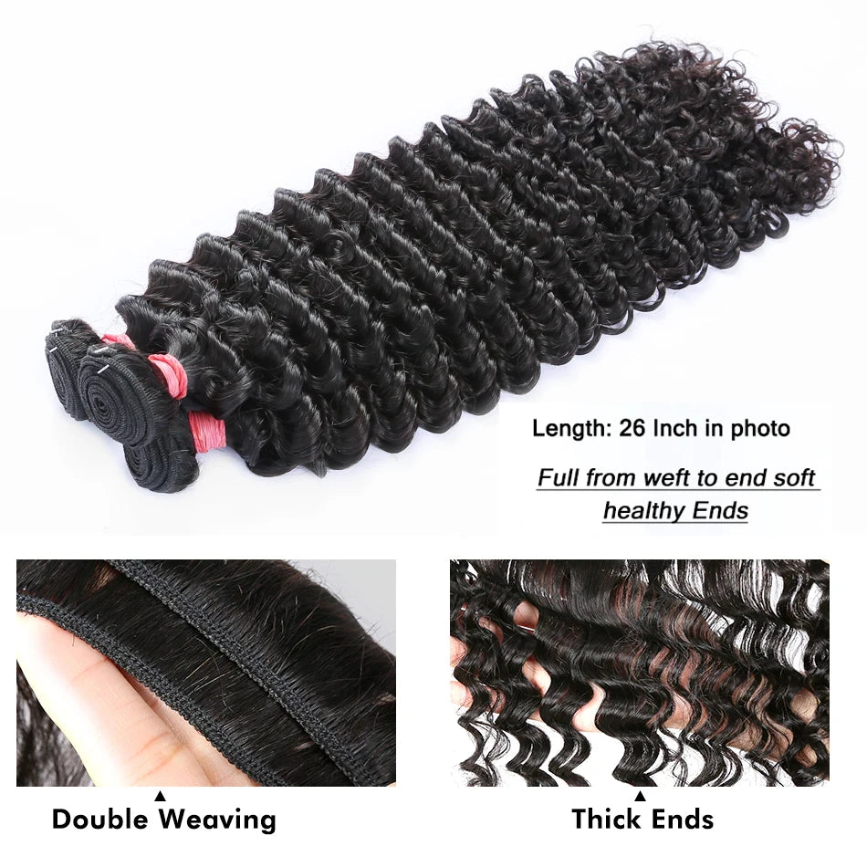 PD 30 32 36 40 Inch Deep Wave Human Hair Bundles Brazilian Remy Unprocessed Weaving Curly Hair Bundles Weave Extensions Deals
