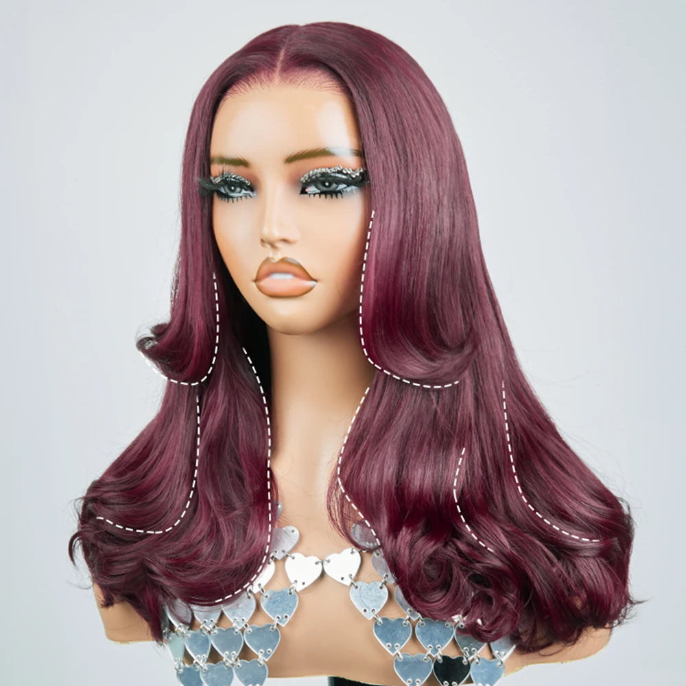 250 Density Dark Burgundy 9x6 Glueless Wigs Human Hair Ready To Wear Brazilian Colored Layer Cut Body Wave Wig Pre Cut Lace